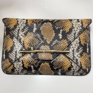 NWT Elaine Turner Python Clutch with Gold Detail